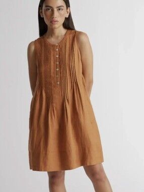Quince Pintuck Sleeveless Linen Dress in Terracotta Sz.L